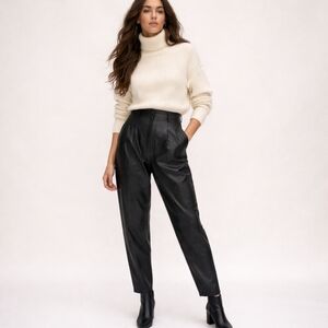 Free People Cecily Black Faux Leather Pants Pleated High Rise Women's Size 12